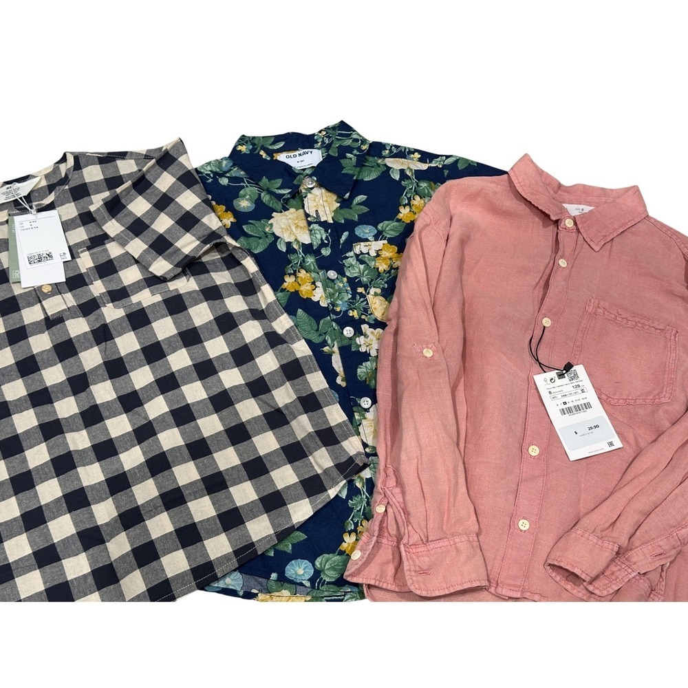 Zara H&M Old Navy Kids Shirt Lot 3 Size 8 NWT Linen Floral Gingham Pink Blue